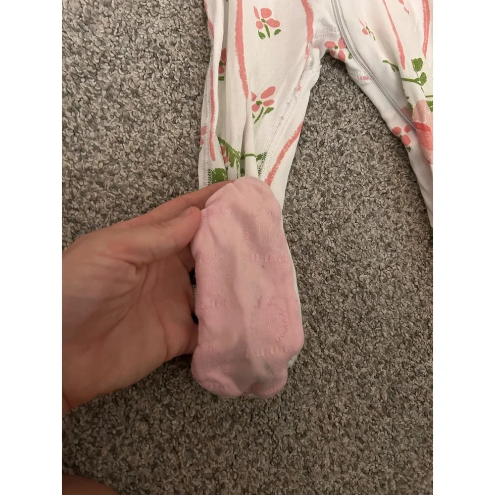 The Beaufort Bonnet Company Pink Floral Stripe Pima Cotton Footed Pajamas 18-24M